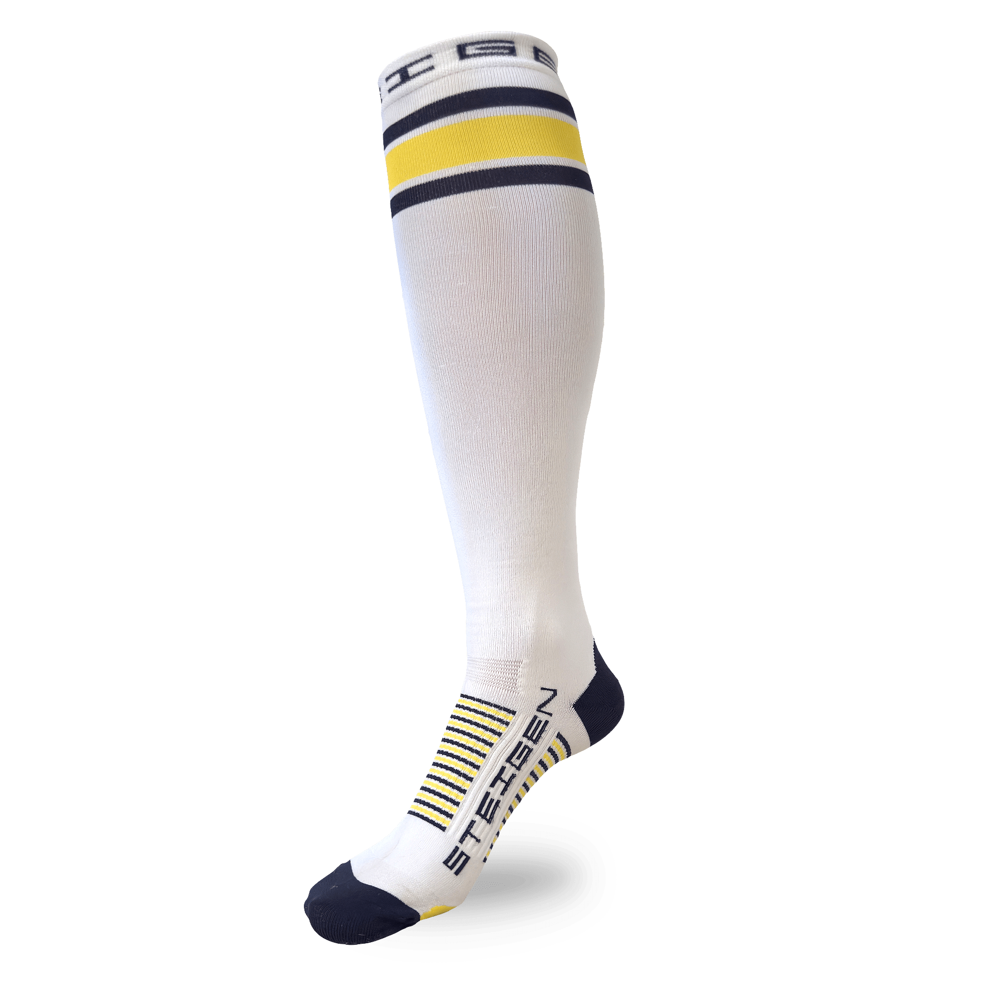 White - Yellow Stripe Running Socks Full Length
